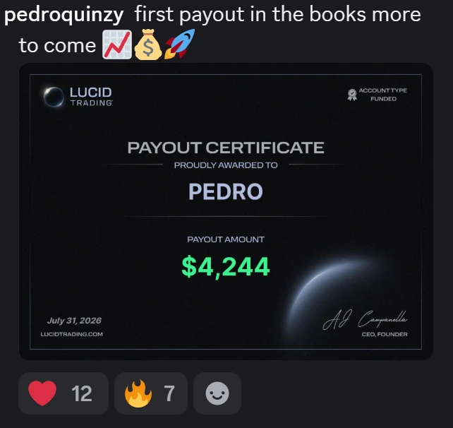 Lucid Trading payout certificate, Pedro, $4,244