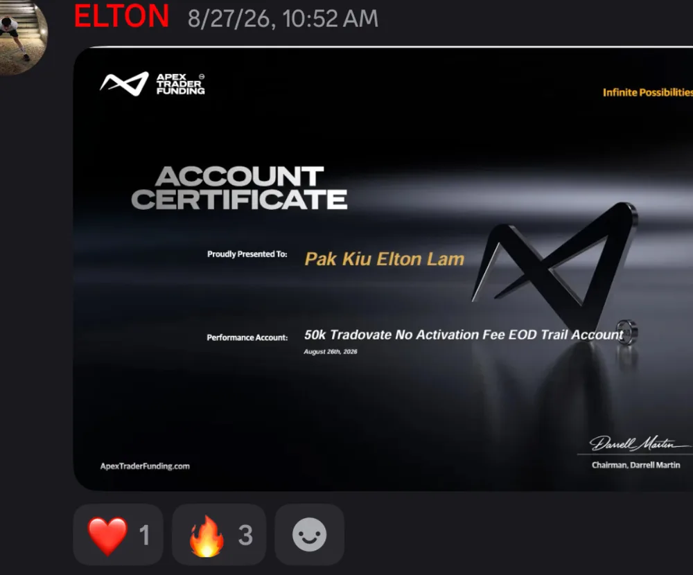 Apex Trader Funding account certificate, 50k